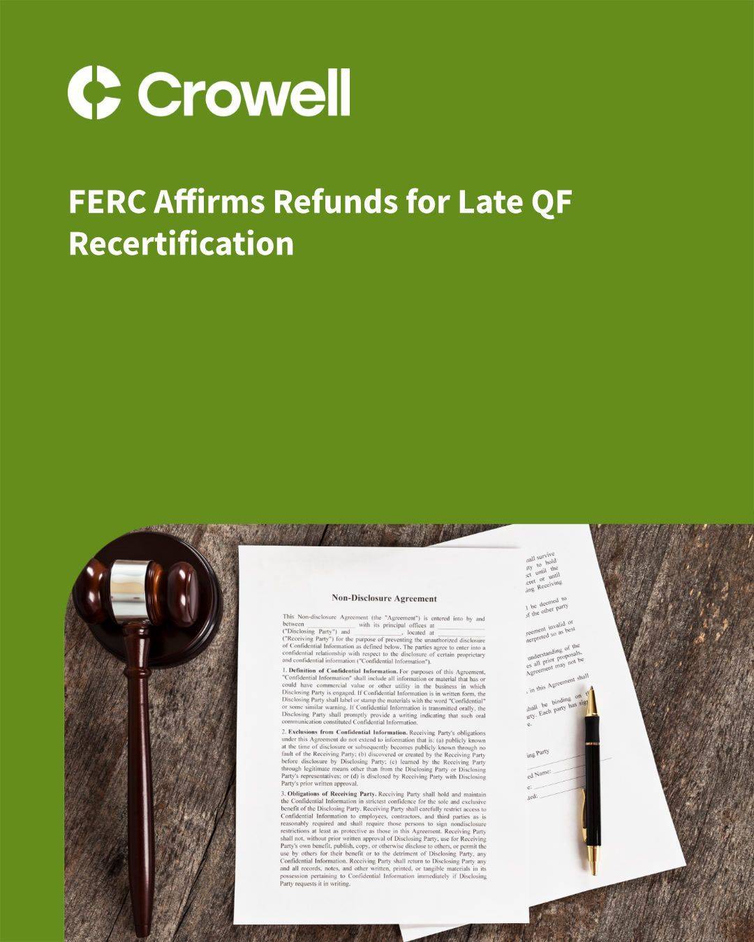 Qf02 Form FERC Requires Refunds for Late QF Recertification | Crowell & Moring LLP
